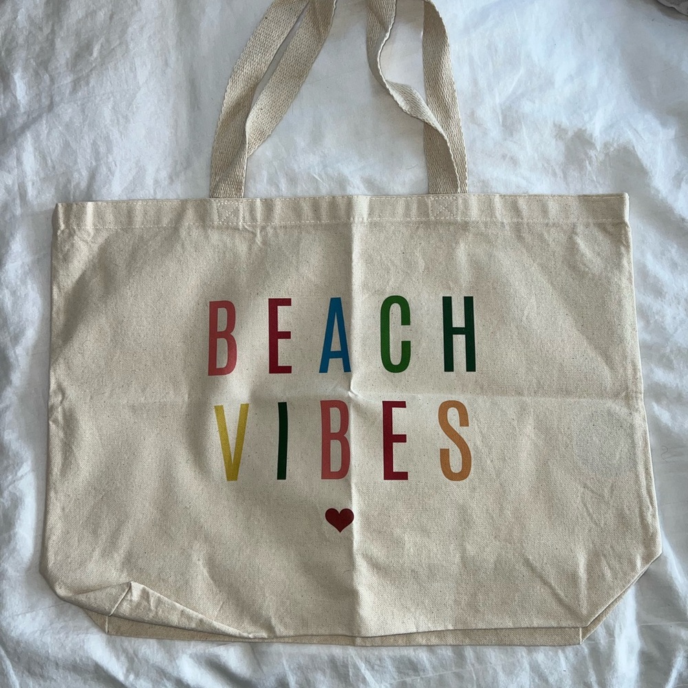 Canvas Tote Bag with Multicolor 'Beach Vibes' Print